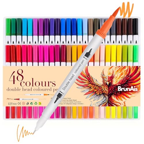 BRUNAIS Rotuladores Lettering - Rotuladores Doble Punta Pincel y Fina para caligrafia, Mandalas y Sombrear - Lettering kit Para Niñas - colores para pintar - Tinta a Base de Agua