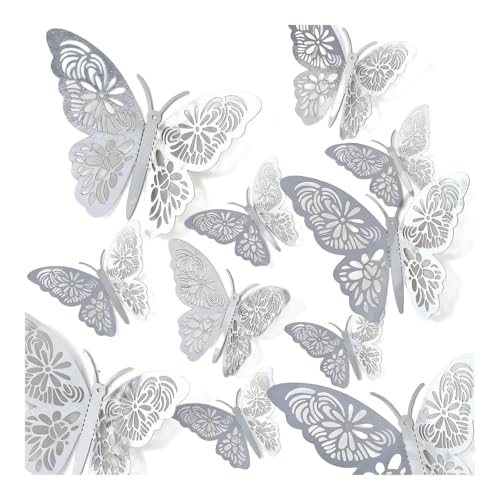 Adhesivos Decorativos de Mariposas 3D Plata x12 miniatura 2