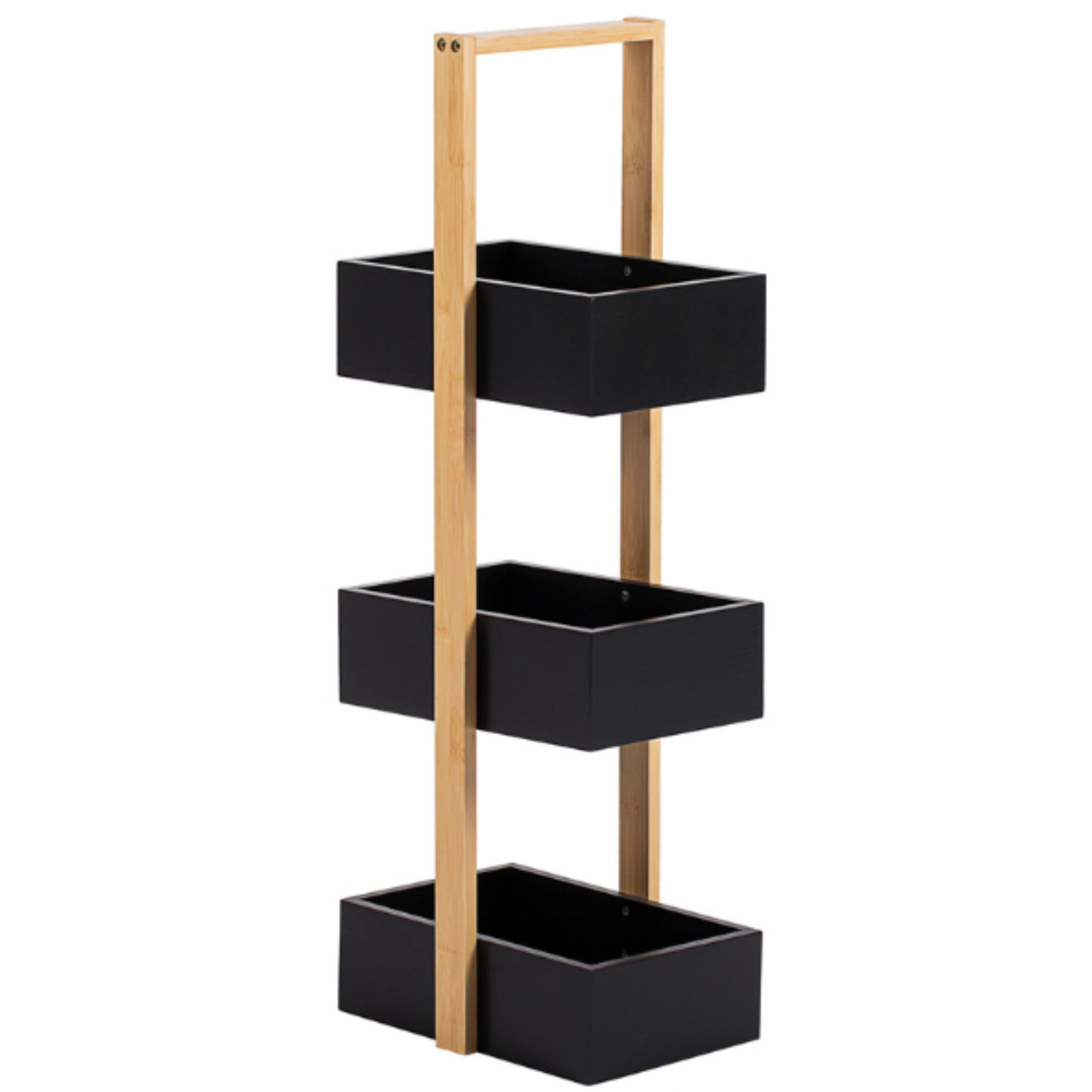 woodluv 3 Tier Robust Bamboo & MDF Bathroom Bedroom Storage Caddy Unit, Black - 25 x 18.5 x 70 (H) cm