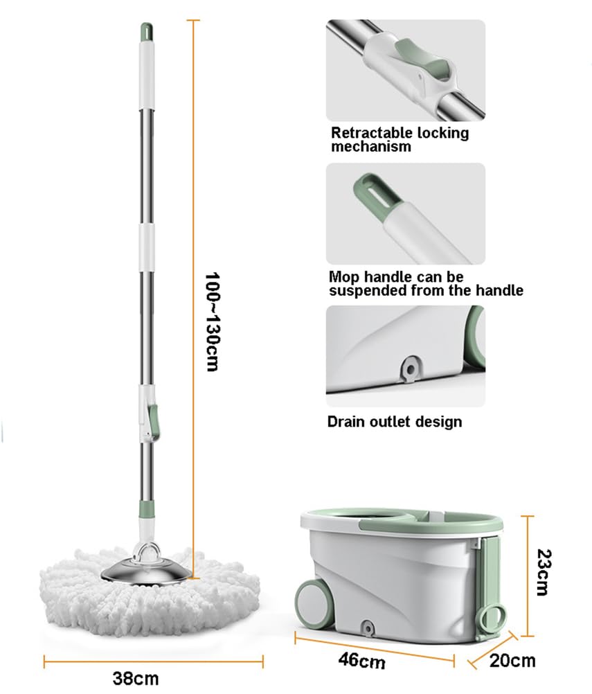 Balai et Seau avec essoreuse, Balai à Franges pivotant à 360°