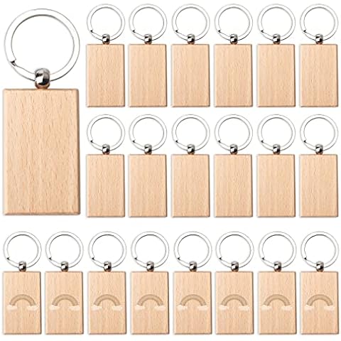 20 Pieces Blank Wooden Key Chain, Rectangle Wood Blanks for Key Chains, Wood Engraving Blanks for DIY Gift Crafts Cover