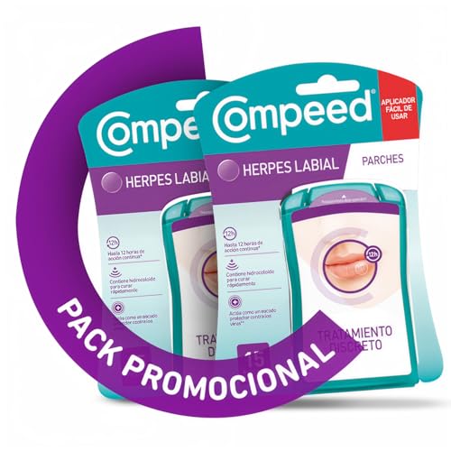 COMPEED Parche Calenturas Labiales, Cura rápidamente, Pack 2 x 15 uds. (el embalaje puede variar)