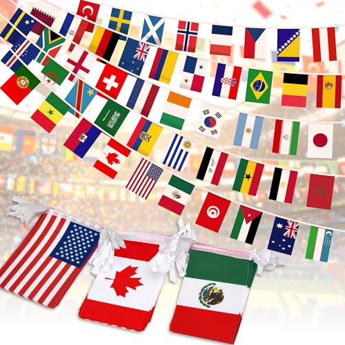 Image of 2026 World Cup Flag Banner, 48 Countries International Bunting, Soccer Tournament National String Pennant for Sports Bar, Club, Home Garden, Party Decorations, Banderas del Mundial (5.5 inch x 8.3 inch-45 ft)