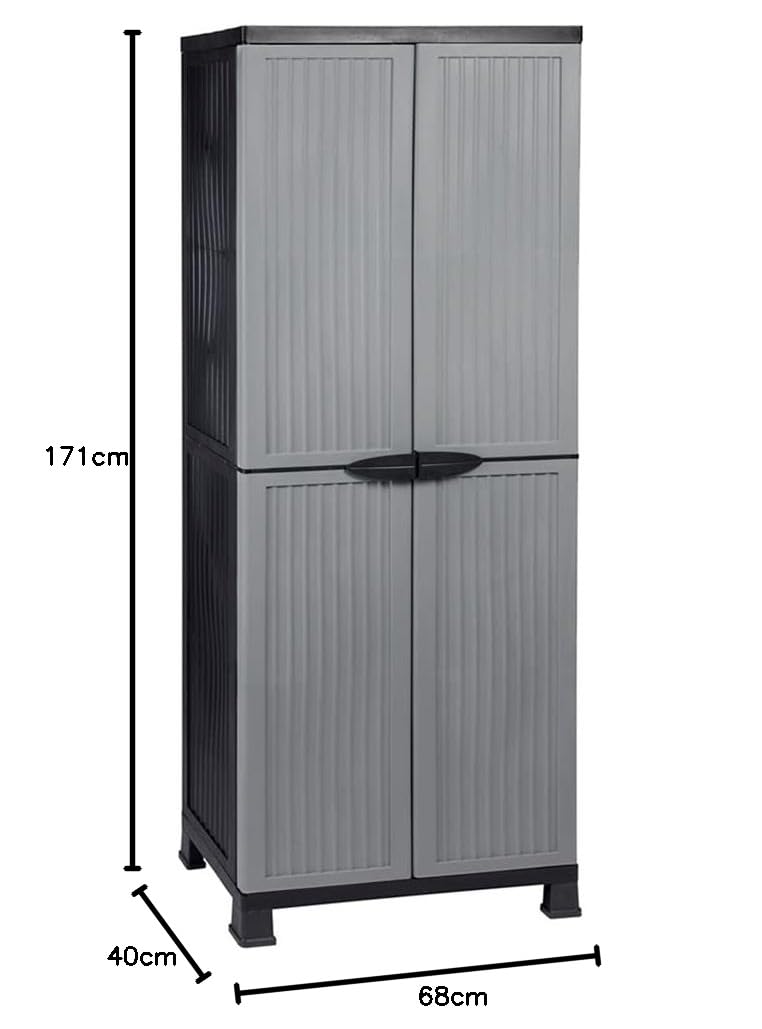 Kreher Kunststoffschrank Noble hoch, 171 x 68 x 40 cm, mit 3 Einlegeböden, verstellbar, je 20 kg Tragkraft pro Boden - hohe Version grau