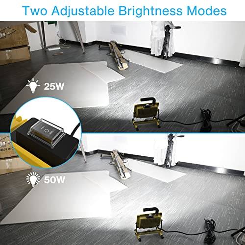 Olafus 50W Led Work Lights, 500W Equivalent, Construction Flood Light With Stand, Ip65 Waterproof Outdoor Portable Job Site Lighting For Mechanics Workshop Garage Jetty Worksite 6500K Daylight White #TOP1