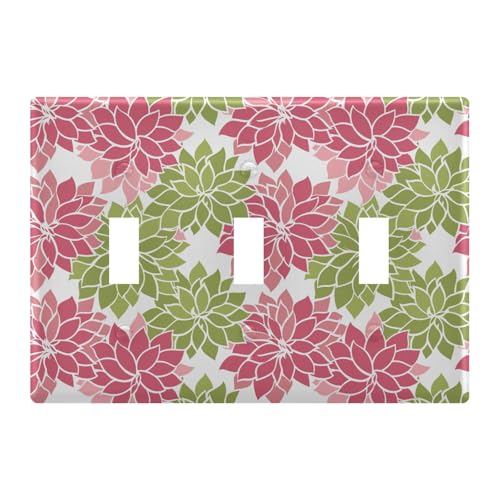 Light Switch Cover Green Red Flowers Floral Wall Plates for Electrical Outlets 3 Gang 202b5386