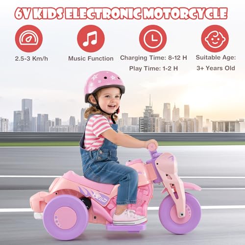 OLAKIDS Kids Motorcycle, 6V Electric Ride On Car with Automatic Bubble Function, Foot Pedal, Headlight, Music, 3 Anti-Skip Wheels Vehicle for Children, Toddler Ages 3+ (Violet) - image 4