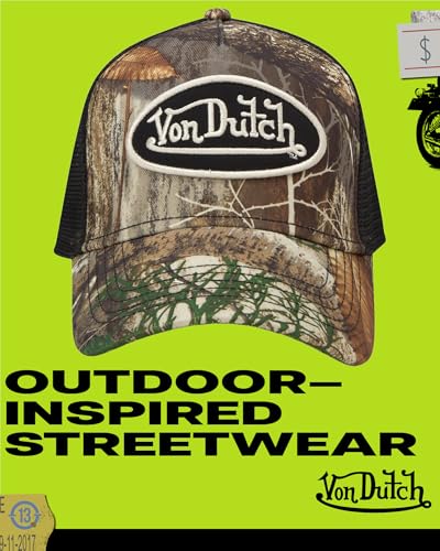Image of Von Dutch Mens & Womens Trucker Hat - Adjustable Snapback Curved Brim Realtree Camo Hunting Baseball Cap for Men and Women