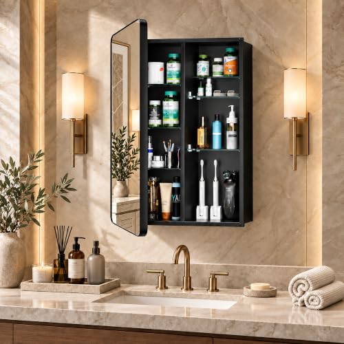 Image of 20x30 Black Medicine Cabinet with Mirror, Recessed & Surface Mount