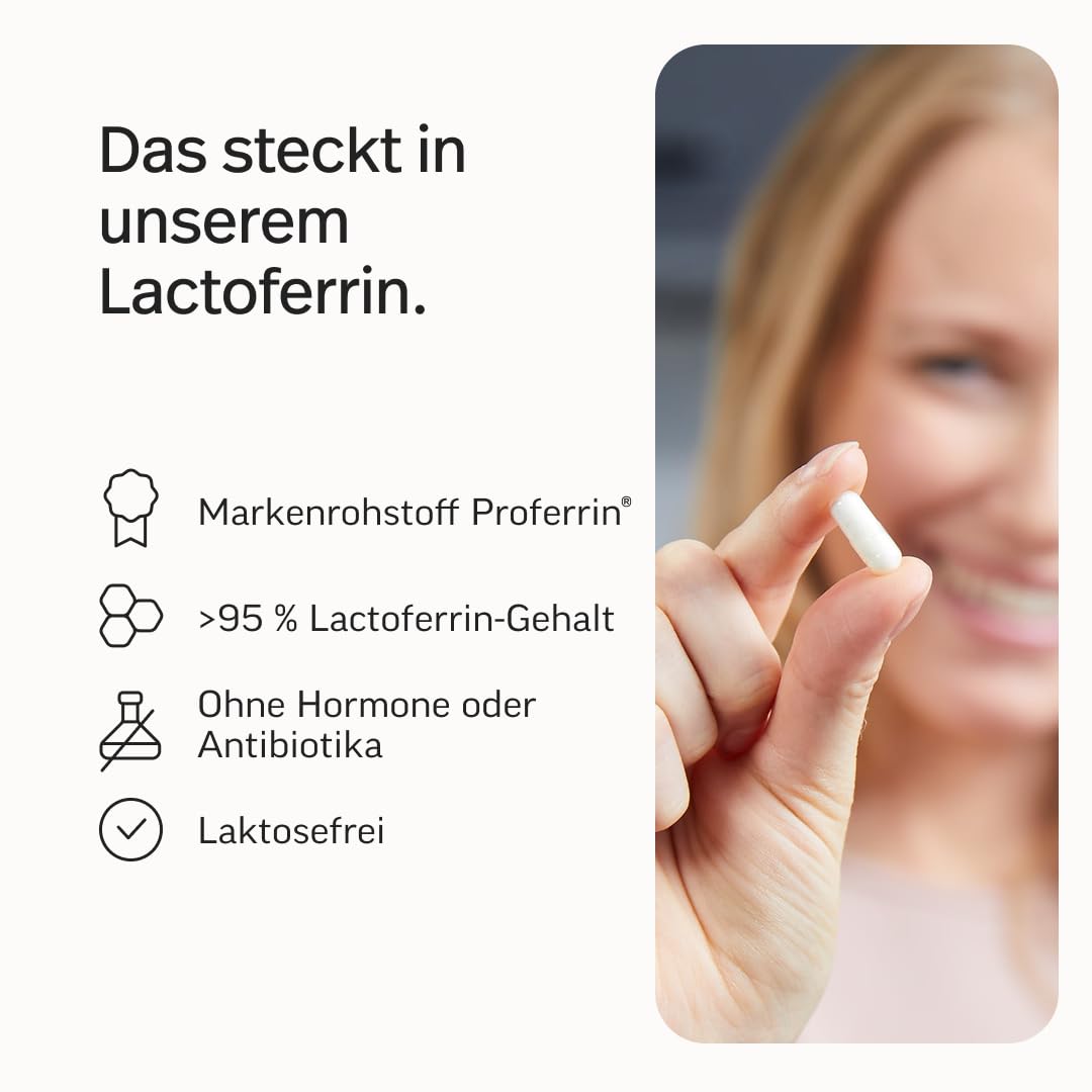 edubily® Lactoferrin - Lactoferrin Kapseln als hochwertiges eisenbindendes Protein - mit Proferrin® Markenrohstoff (>95% Lactoferrin), 300 mg pro Kapsel - 1 Kapsel täglich (75 Kapseln, laktosefrei)