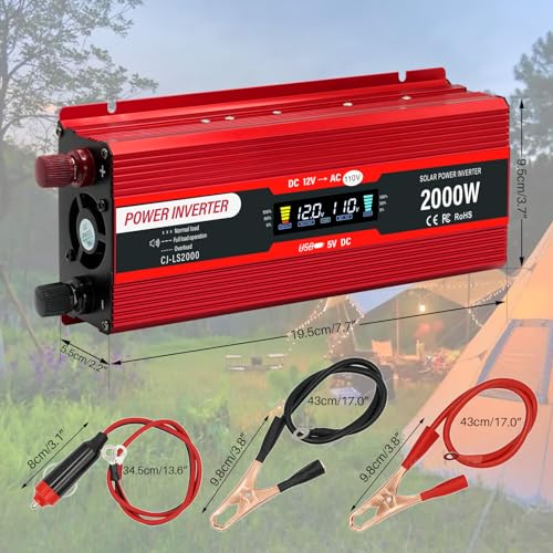 Car Power Inverter 12v to 110v 1000W/2000W(Peak) Power Inverters for Vehicles Truck Home with Dual AC Outlets and 5V USB Charging Port inversor de corriente 12v a 110v (1000W)