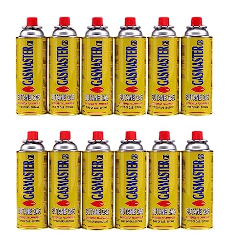 BUTANE GAS BOTTLES CANISTERS FOR PORTABLE STOVES TORCHES COOKERS GRILL HEATERS CHEF WAND 227g cans (12)