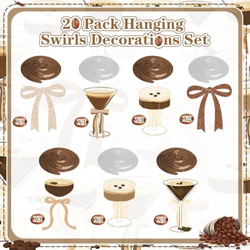 Image of Espresso Martini Bow Party Hanging Swirl Decorations, Espresso Martini Birthday Party Decorations Tini Bar Decorations for Martini Birthday Bachelorette Bridal Shower Party Supplies