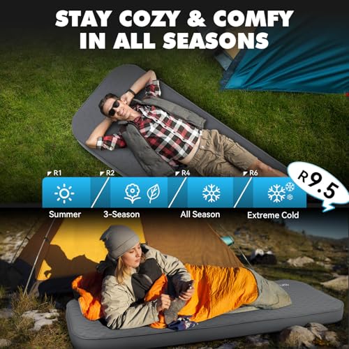 Image of Hikenture 4 inch Thick Self Inflating Sleeping Pad, Foam & Air Camping Mattress, 9.5 R-Value Insulated Sleeping Mat, Portable All Season Camping Pad for Tent, Car, Cot, Truck