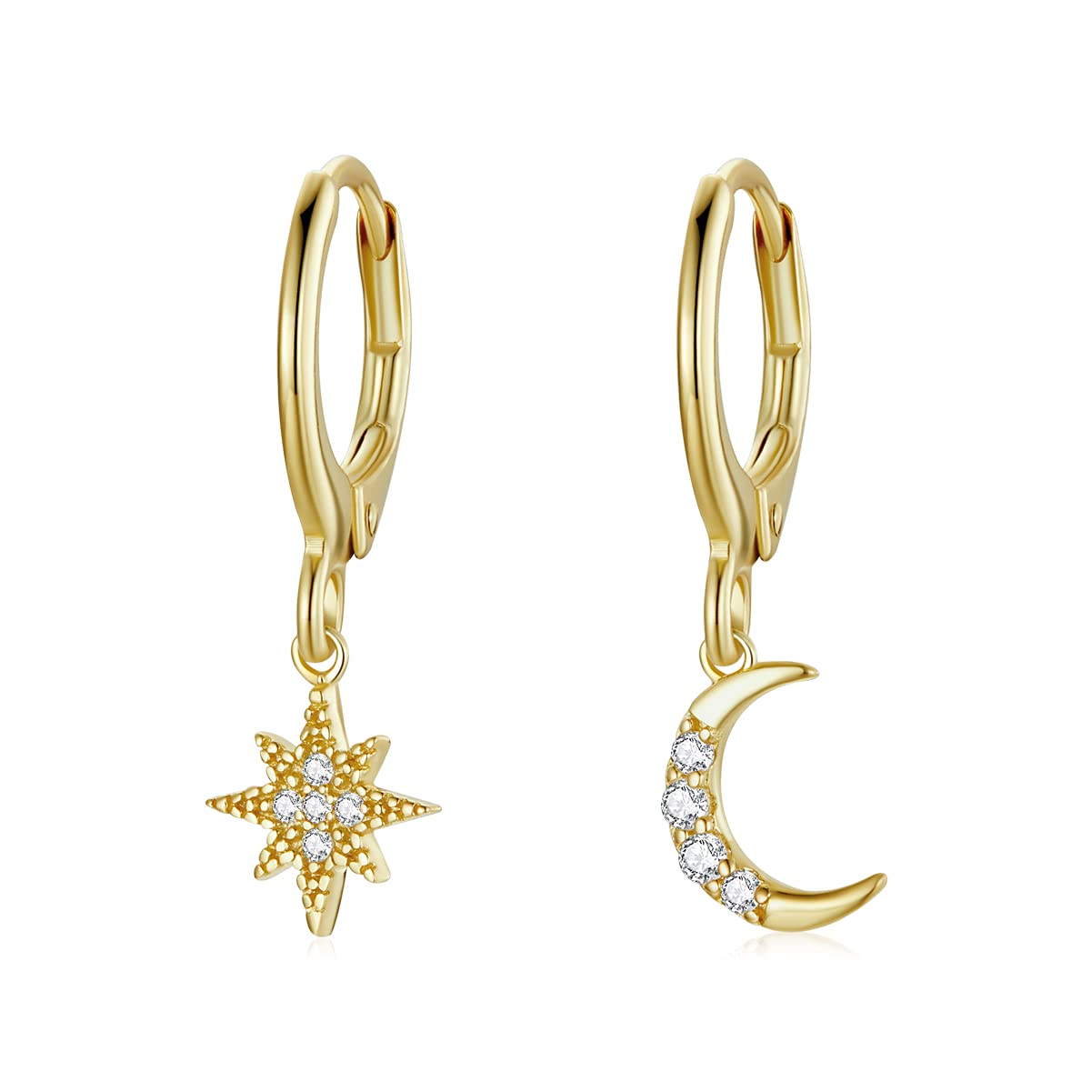925 Sterling Silver Shining Star i Moon Stud Kolczyki Kryształowe kolczyki ze złotą klamrą dla kobiet kolczyki wiszące Biżuteria