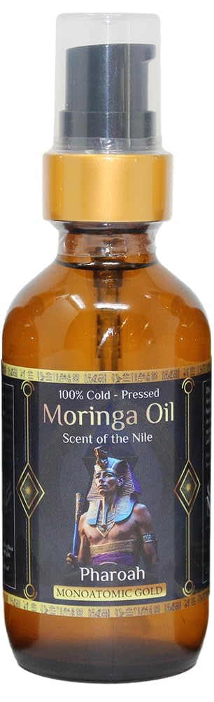 Pharoah - Men's 100% Pure Moringa Oil Blended with Leather, and Sweet Tobacco Essential Oils and Infused with Egyptian Ormus Gold for Face, Hair, Nails, Beard, and Tattoos. 1oz. (30 ml)