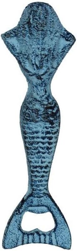 Bеѕt Quаlіtу 🔥 Hampton Nautical Rustic Light Blue Whitewashed Cast Iron Resting Mermaid Bottle Opener, 7
