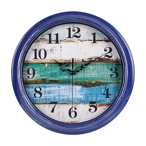 Yoiolclc Wall Clocks Battery Operated 12Inch Silent Vintage Rustic Coastal Wall Clock for Kitchen Bedroom Bathroom (Blue)