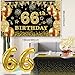 66th Birthday Decorations Men Women with 66th Birthday Banner, Black and Gold Table Cloth, Number Balloons, Sash, Cake Topper and Candles