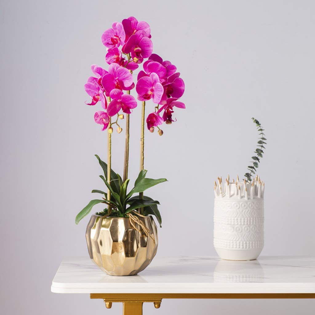 SWENEEN Artificial Flowers Orchids Potted-Faux Orchids Decoration Phalaenopsis Flowers With Geometrical Vase Decorate For Home/Kitchen/Bedroom/Dining Table Centerpiece/Purple,