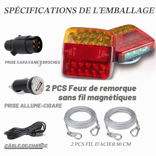 TXGSDXS Feux Remorque Magnétiques Sans Fil, LED Universels 12V, 5 Fonctions – vue 6