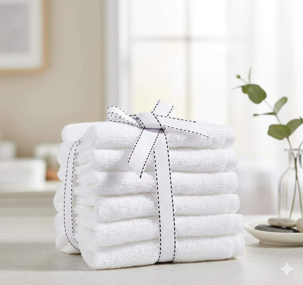 FRESH FROM LOOM Cotton Face Towel 500 GSM, Size - 12x12 inch (Set of 6 pc White)