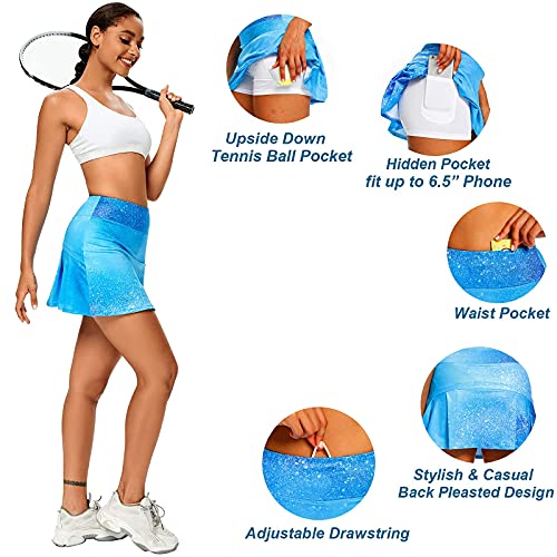 Image of Ibeauti Womens Back Pleated Athletic Tennis Skorts Golf Skirts with 3 Pockets Mesh Shorts for Running Active Workout