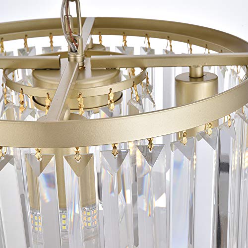 Cuaulans D13'' Gold Crystal Chandelier, Modern K9 Small Crystal Chandeliers, Round 4 Lights Cord Adjustable Hanging Ceiling Lighting Fixture For Dining Room Bedroom Closet Kitchen Island Foyer #TOP1