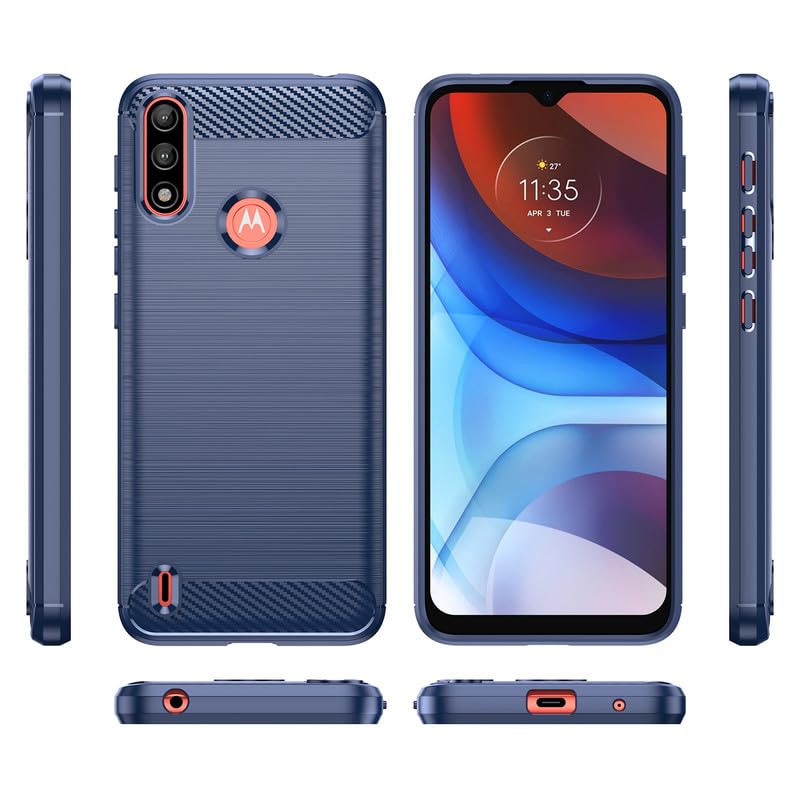 Image of Hybrid Carbon Fiber Back Case for Moto E7 Power (Blue)