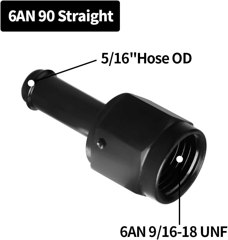 6AN Female to 5/16" Barb Straight Swivel Fitting Adapter Aluminum Black 2Pcs