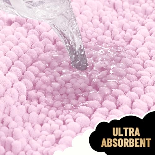 Image of OLANLY Thick Bathroom Runner Rugs 44x24, Extra Absorbent Chenille Striped Bath Rugs, Rubber Backing, Machine Wash Dry, Long Bath Mats for Bathroom Floor, Tub and Shower, Home Decor Accessories, Pink