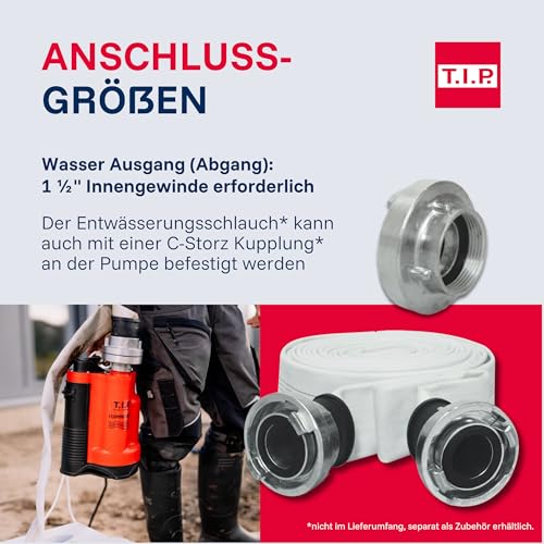 T.I.P. Drainage-Tauchpumpe I-Compac 7500 Kunststoff mit Schwimmerschalter für Schmutzwasser 400W Rot, 30190