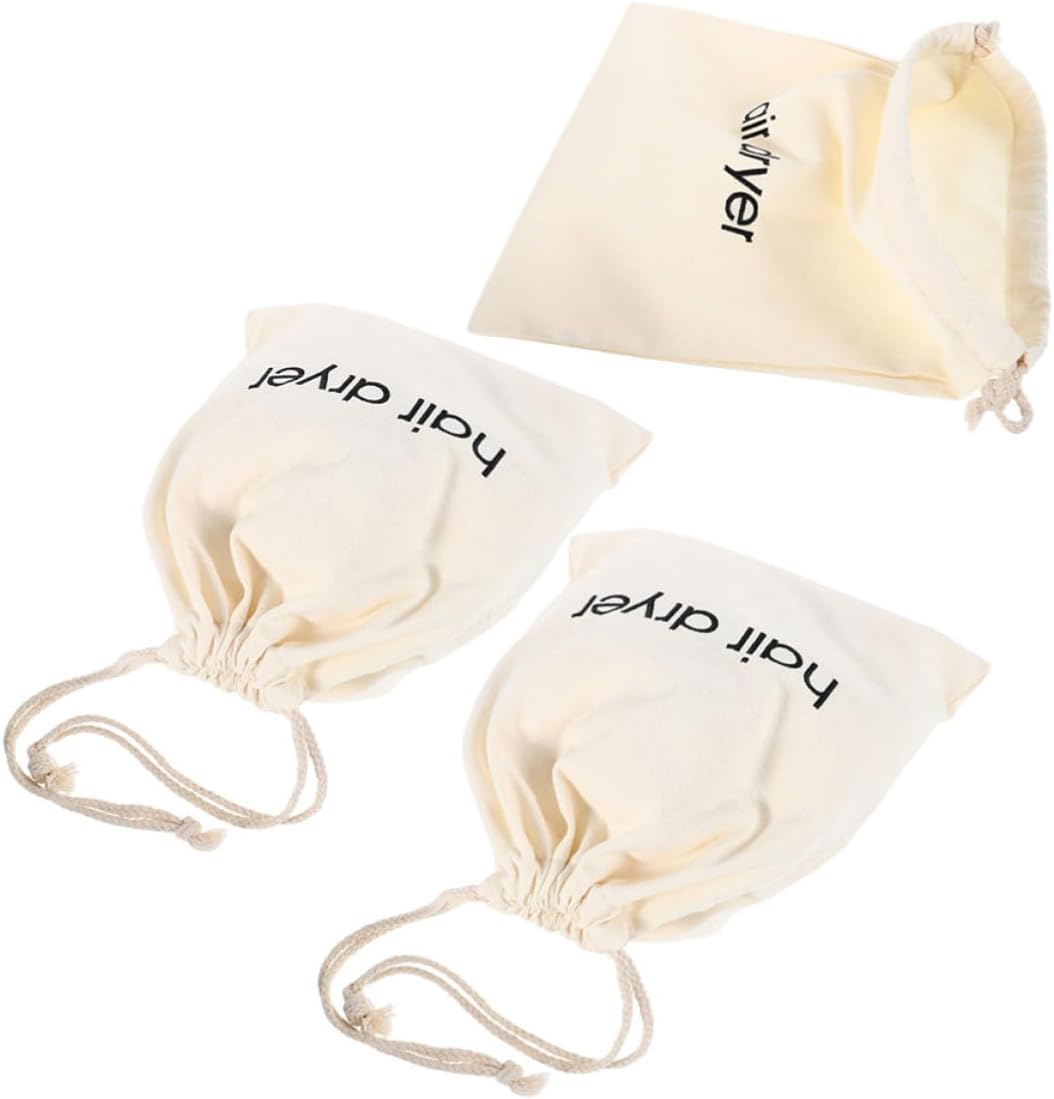 Hair Dryer Storage Bag Portable with Drawstring Canvas 3pcs Large Hair Dryer Organizer Bag Beige Cotton Material for Protection and Durability for Home and Hotel Use