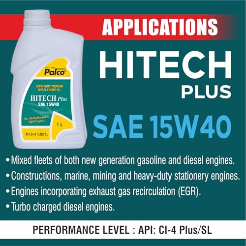 Image of PALCO Hitech Plus 15W40 Diesel Engine Oil 1 Litre (Pack of 2) for Heavy Duty Cars, Commercial Vehicles & Turbocharged Diesel Engines, EGR Compatible