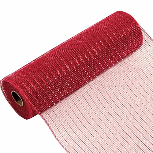 VATIN Metallic Deco Mesh Ribbon 10 inch X 30 feet(10 Yards)-Decorative Ribbon Red Metallic Foil Poly Mesh Ribbon for Wreaths, Swags and Decorating