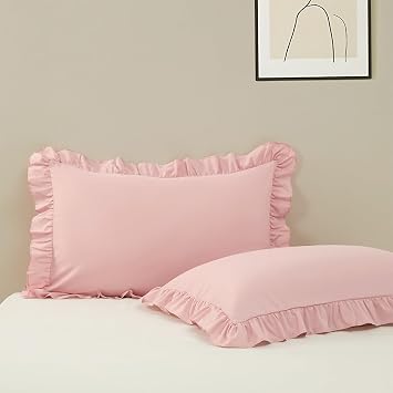Ruffle Pillow Case King Size Set of 2, Pink, 20"x36" | Microfiber,Envelope Closure, Ruffle Design, Cute Soft Breathable, Non Shrinking