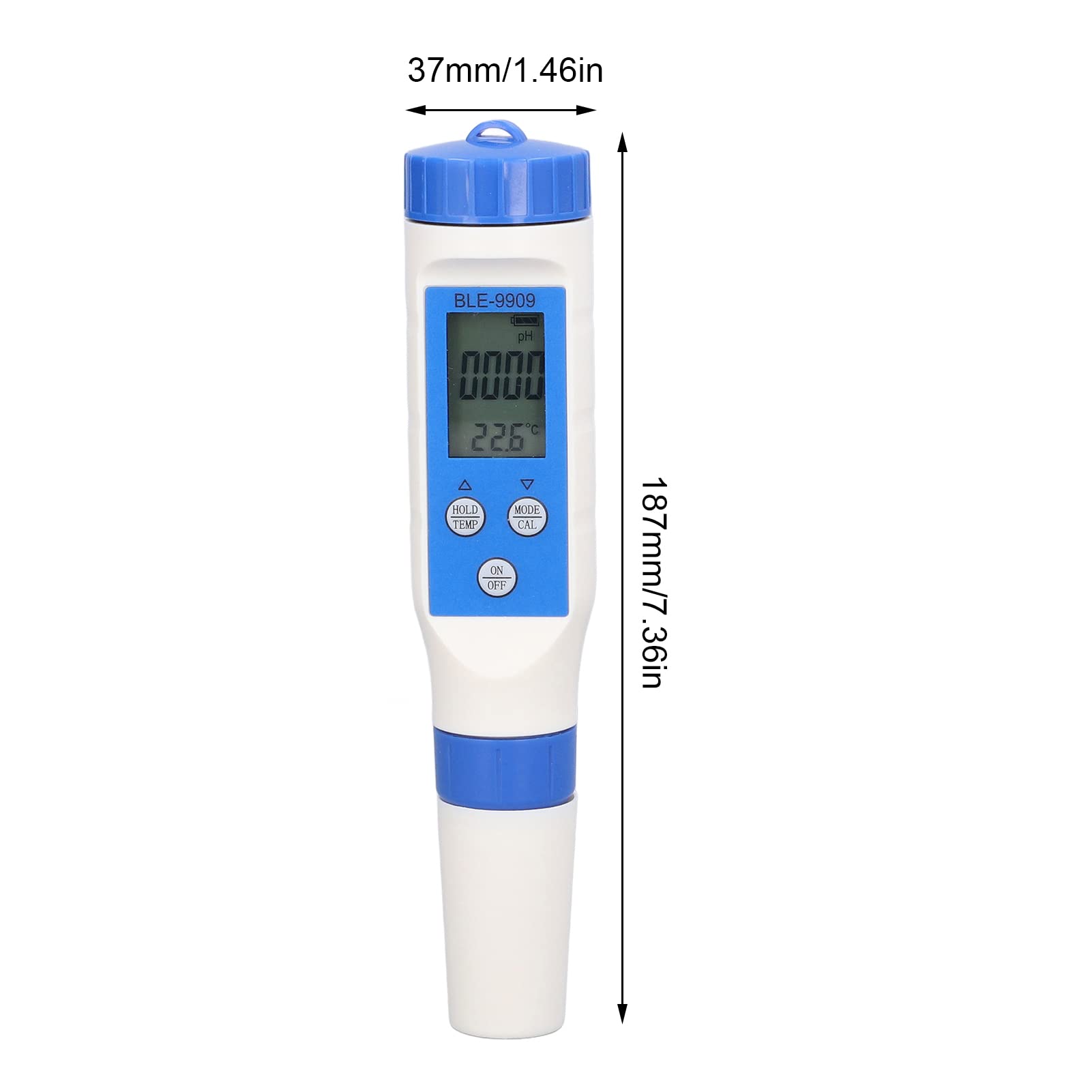 BLE-9909 Miernik Testowy 5 Cali – Tester Temperatury Soli PH EC z kontrolą Aplikacji, automatyczną kompensacją Temperatury i Podświetlanym Wyświetlaczem do Basenów, Akwariów, Hydroponiki