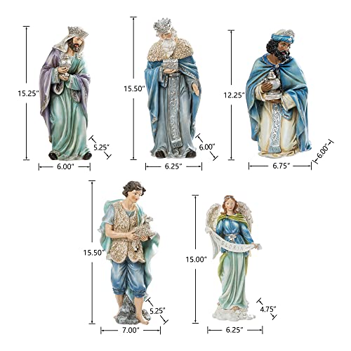 Image of Glitzhome 12Pcs Deluxe Blue Resin Nativity Figurines Set Christmas Ornaments Xmas Tabletop Scenes Figures Set Collectibles Countertop Statue Miniatures Decorative Crafts Accessories 15.5 inch x 45.00 inch