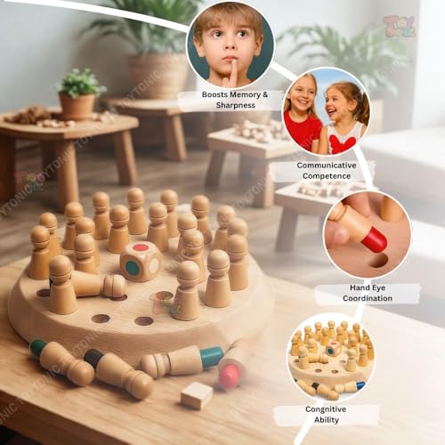 Image of TOYTONIC Wooden Color Memory Game for Kids Age 3+ - Brain Puzzle Toy for Boys, Girls & Adults | Indoor Educational Board Matching Challenge,Birthday Gift, Family Party Play, Montessori Learning Set