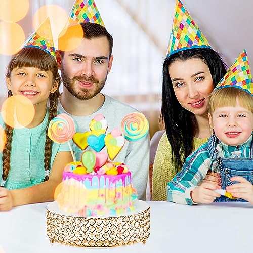 Uiifan 4 Pcs Crystal Gold Cake Stand Set 4 Size Elegant Round Dessert Display Metal Cupcake Stand with Mirror Plate Crystal Beads for Party Birthday Festival Anniversary Holiday 8/10/ 12/14'' - Image 7