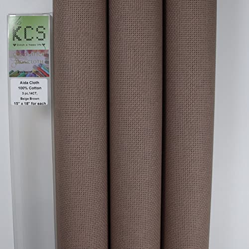 Image of KCS 3 pc of 15 inch x 18 inch Counted Cross Stitch Cotton Aida Cloth Needlework Fabric,14CT,Coffee