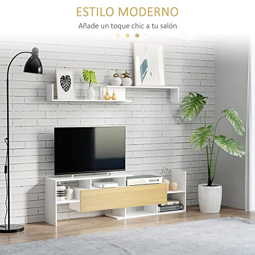 HOMCOM-Mueble-de-Salon-para-TV-Conjunto-Muebles-de-TV-con-Mesa-para-Televisor-1536x25x42-cm-y-Estante-de-Pared-150x145x163-cm-Blanco-y-Natural HOMCOM-Mueble-de-Salon-para-TV-Conjunto-Muebles-de-TV-con-Mesa-para-Televisor-1536x25x42-cm-y-Estante-de-Pared-150x145x163-cm-Blanco-y-Natural
