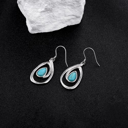 Teardrop Turquoise Earrings for Women - 925 Sterling Silver Trendy Hoop Turquoise Jewelry for Women Western Water Drop Dangle Earrings Boho Stone Drop Jewelry4