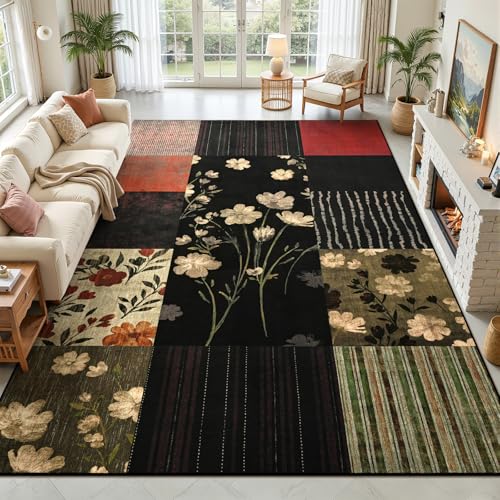 Tapete DweIke 182x122 cm Negro Geométrico Lavable Antideslizante