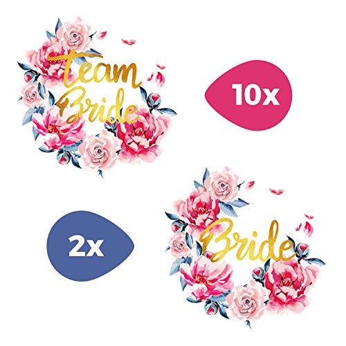 Tattoocrew® 12 x Team Bride Braut Tattoos JGA Watercolor Blumen zum Aufkleben