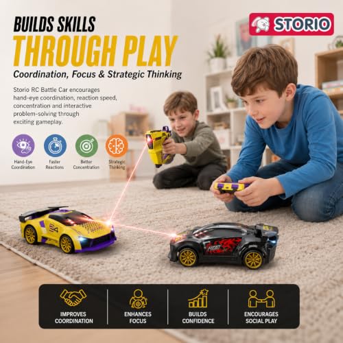 Image of Storio RC Battle Car for Kids 3-12 Years, Remote Control Car with 2 Player Shooting Game, Rechargeable Toy Car with Flip Action, RC Cars for Boys Girls, Birthday Gift