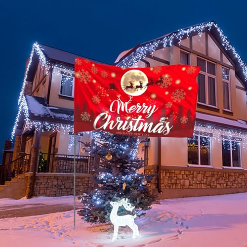 Merry Christmas Flag 5Ft x 3Ft with Eyelets 100% Polyester Vivid Red Color Christmas Flags for Party Camping Garden Outdoor Decorations - Image 3