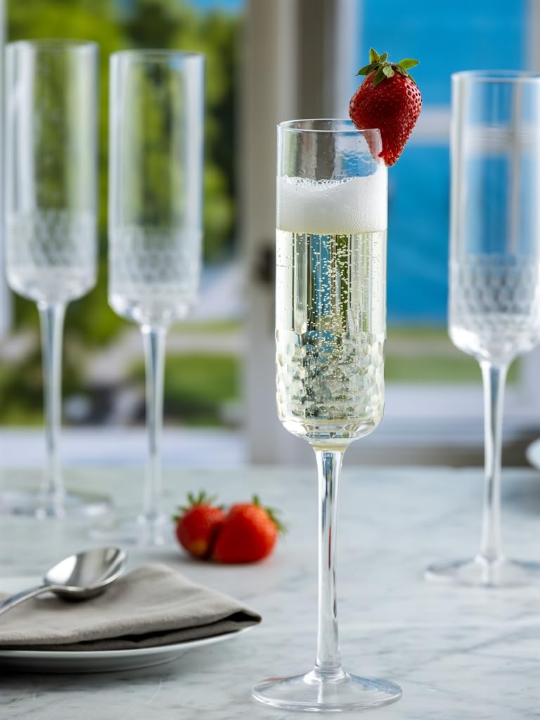 Ravenhead International Premium Pisa Champagne Flute Glasses Set of 2, 230ml - Elegant Tulip Flute Design for Cocktails, Mocktails, Juice & Wine | Fluted Glassware Set 1