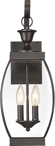 Miniatura 5 de Quoizel OAS8408Z Oasis - Farol de pared para exteriores, 2 luces, 120 vatios, bronce Medici (21 pulgadas de alto x 8 pulgadas de ancho)
