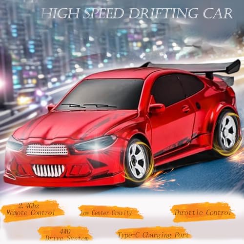 Image of RC Drift Car, 1 /64 Mini RC Remote Control Car, 2.4GHz Full Proportional RTR High Speed Micro Sports Racing Drift, 4WD HobbyFast Race Vehicle with Lights, Model Toys Gift for Kids, Boys, Adults